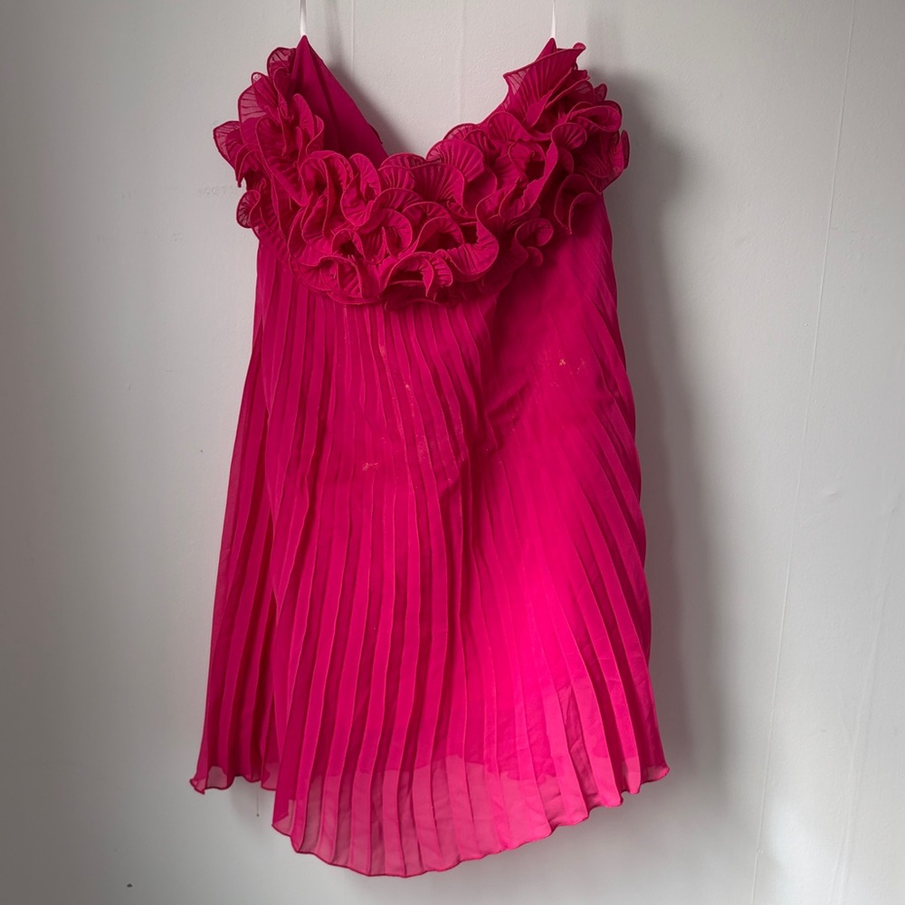 Commense Ruffled Pleated Mini Dress - Hot Pink